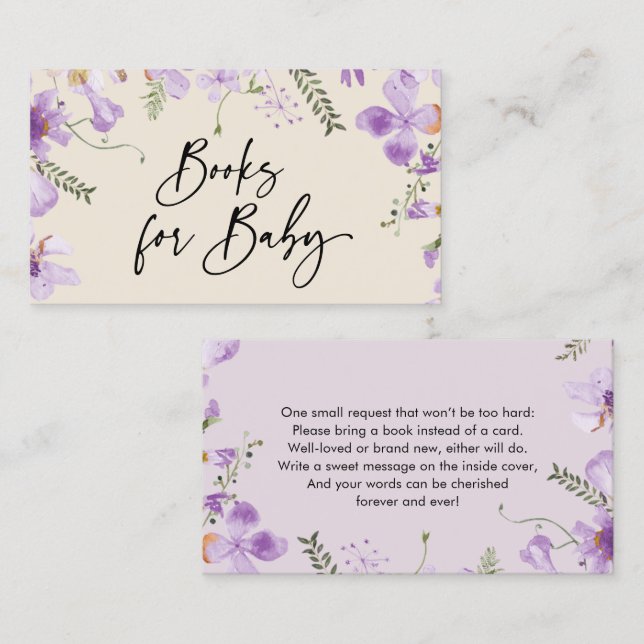 Boho Chic Mauve Garden Books for Baby Insert Card Visitenkarte (Vorne/Hinten)