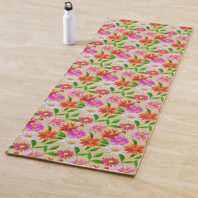 Boho Chic Mehrfarbige Blumen mit Blättern auf Beig Yogamatte (Beispiel)