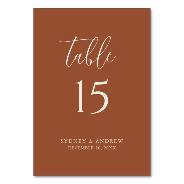 Boho Chic Minimalistisch Terracotta Wedding Tischnummer (Vorderseite)