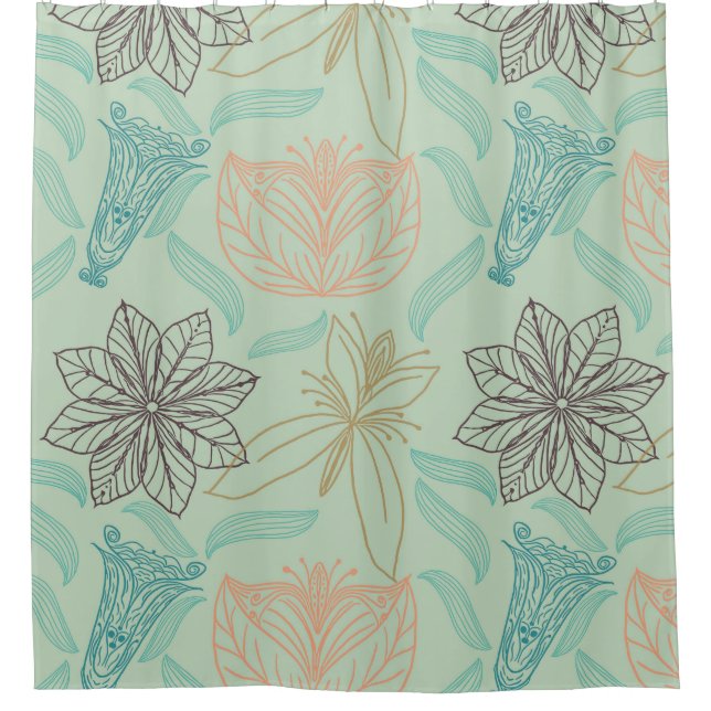 Boho-Chic Mint Floral Blossom Muster Duschvorhang (Vorderseite)