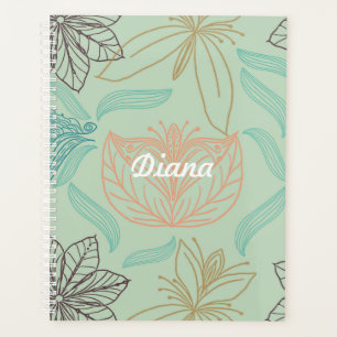 Boho-Chic Mint Floral Blossom Muster Planer