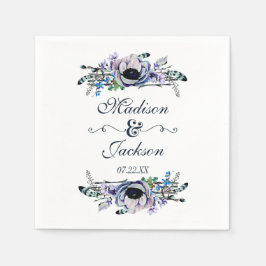 Boho Chic Mint & Navy Floral Monogram Wedding Serviette