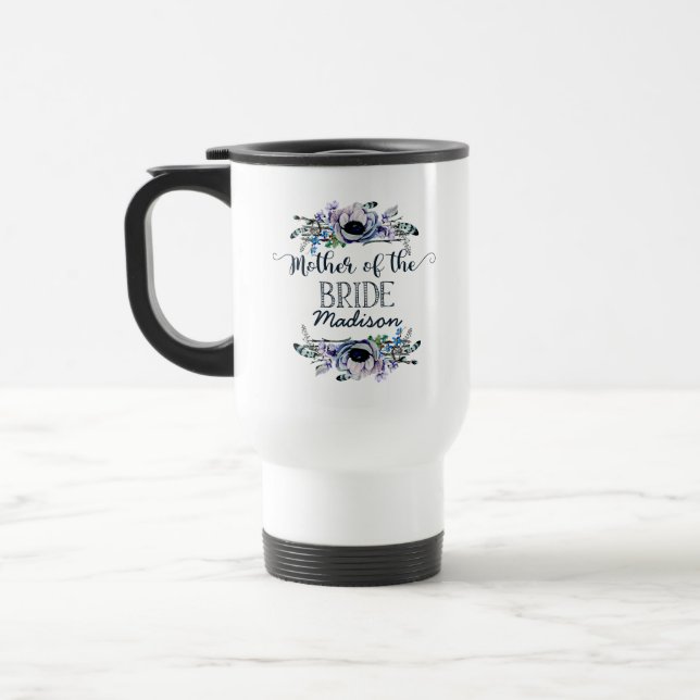 Boho Chic Mint & Navy Florale Mutter der Braut Reisebecher (Links)