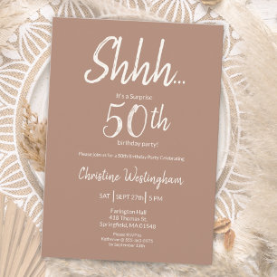 Boho Chic Mocha Cream Überraschung zum 50. Geburts Einladung