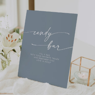 Boho Chic Modern Dusty Blue Candy Bar Wedding Sockelschild