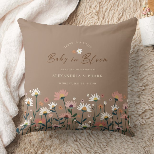 Boho Chic Modern Wildblume Baby in Blütendusche Kissen (Decke)