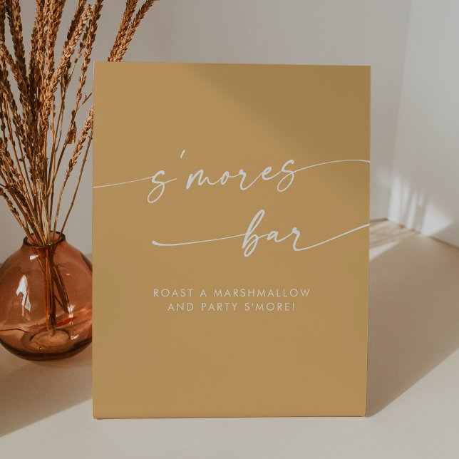 Boho Chic Modern Yellow Marigold Smores Hochzeit Sockelschild (Boho Chic Modern Yellow Marigold Smores Wedding Pedestal Sign)