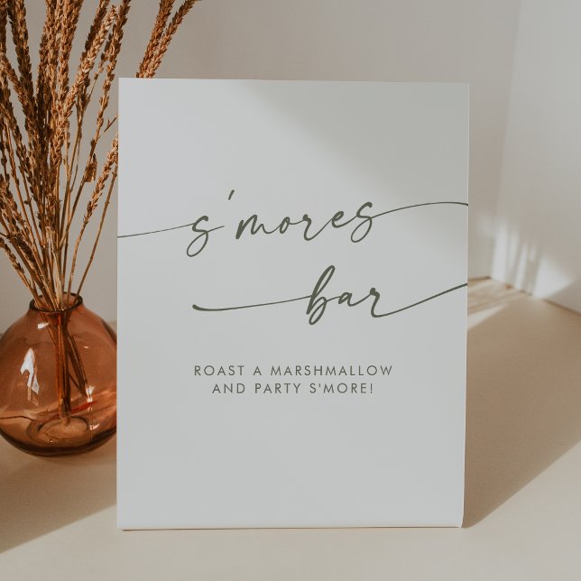 Boho Chic Moderne Grün- und Weiße Smores Hochzeit Sockelschild (Boho Chic Modern Green and White Smores Wedding Pedestal Sign)