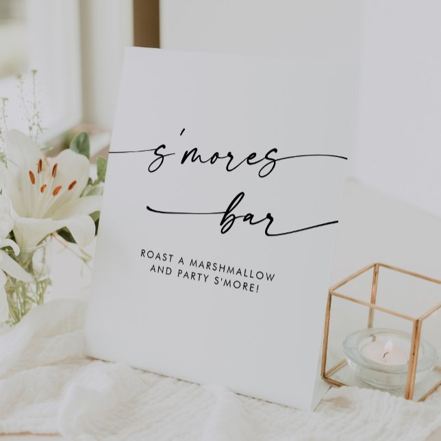 Boho Chic Moderne Schwarz-Weiß-Smores Hochzeit Sockelschild (Boho Chic Modern Black and White Smores Wedding Pedestal Sign)