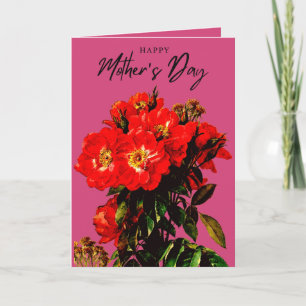 Boho Chic Mother's Day Rote Rosen Bouquet Magenta Karte