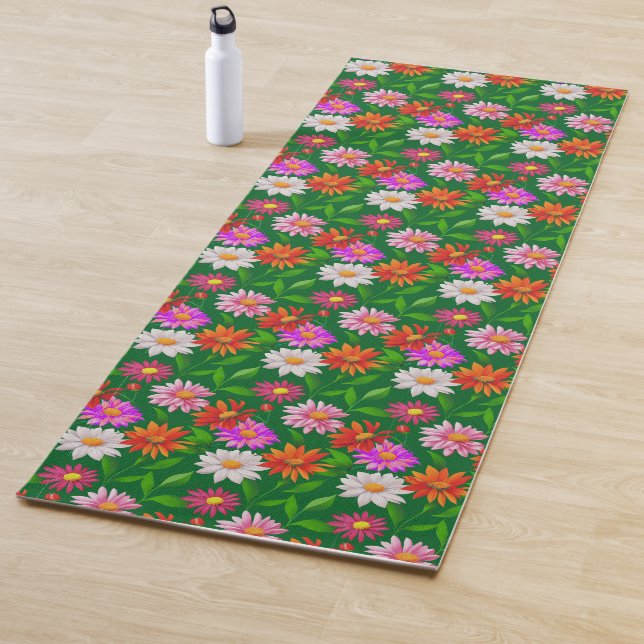 Boho Chic Multicolor Flowers with Leaves on Green Yogamatte (Beispiel)