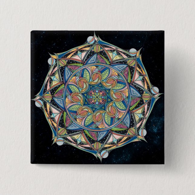 Boho-chic Multicolor Mandala Button (Vorderseite)