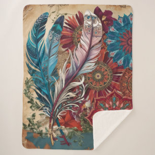 Boho Chic Mysterious Mandala Feather Sherpadecke