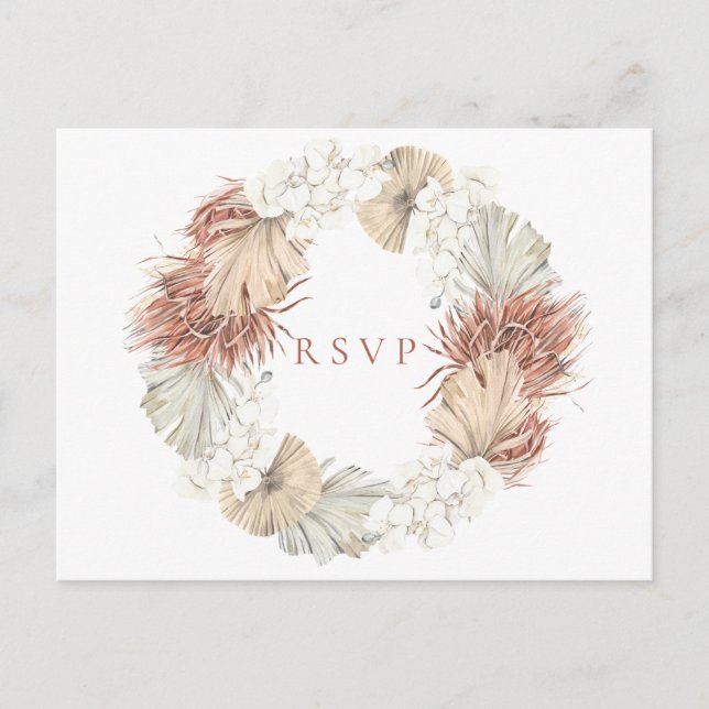 Boho-Chic Natural Wreath Wedding RSVP Song Request Einladungspostkarte (Vorderseite)