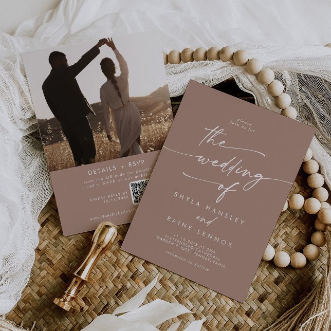 Boho Chic Neutral Taupe Foto QR Code Hochzeit Einladung (Von Creator hochgeladen)