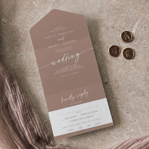 Boho Chic Neutral Taupe Menüwahl RSVP Hochzeit All In One Einladung
