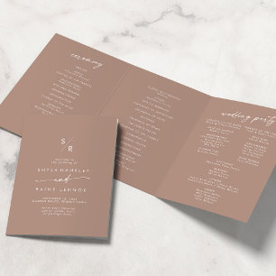Boho Chic Neutral Taupe Monogram Wedding Dreifach-gefaltete Programmkarte