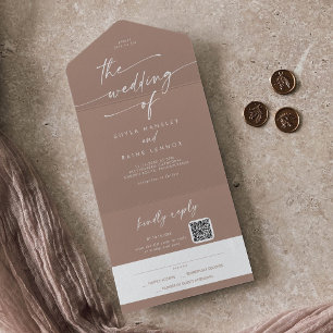 Boho Chic Neutral Taupe QR Code Mail bei Hochzeit All In One Einladung