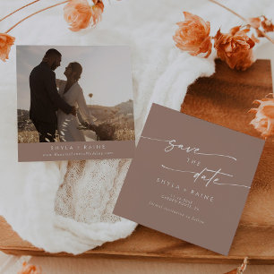 Boho Chic Neutral Taupe Square Foto zurück Save The Date