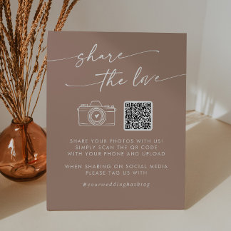 Boho Chic Neutral Taupe teilen Liebe QR Code Sockelschild
