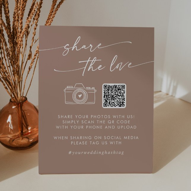 Boho Chic Neutral Taupe teilen Liebe QR Code Sockelschild (Von Creator hochgeladen)