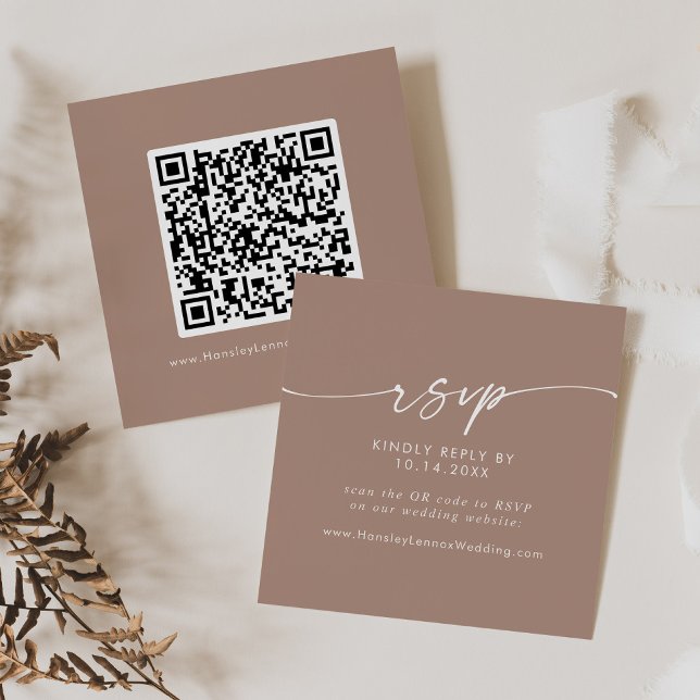 Boho Chic Neutral Taupe Wedding QR Code UAWG Begleitkarte (Von Creator hochgeladen)