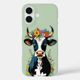 Boho Chic Niedliche Minimalistische Kuh Blume Crow iPhone 16 Hülle