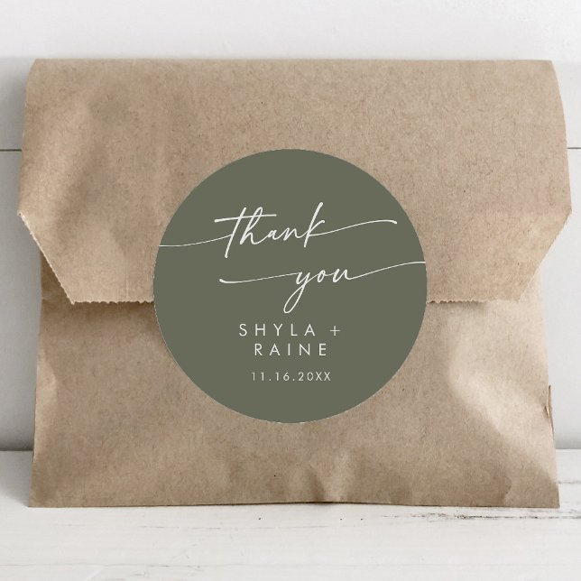 Boho Chic Olive Green Danke Gastgeschenk Hochzeit Runder Aufkleber (Von Creator hochgeladen)