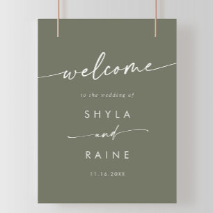 Boho Chic Olive Green DIY Wedding Welcome Sign Poster