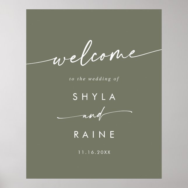 Boho Chic Olive Green DIY Wedding Welcome Sign Poster (Vorne)