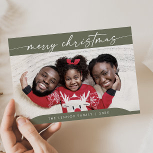 Boho Chic Olive Green Easy Modern Foto Christmas Feiertagskarte