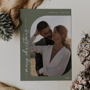 Boho Chic Olive Green Foto Einfach Frohe Weihnacht Feiertagskarte