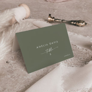 Boho Chic Olive Green Gast Name Platzkarten Tischnummer