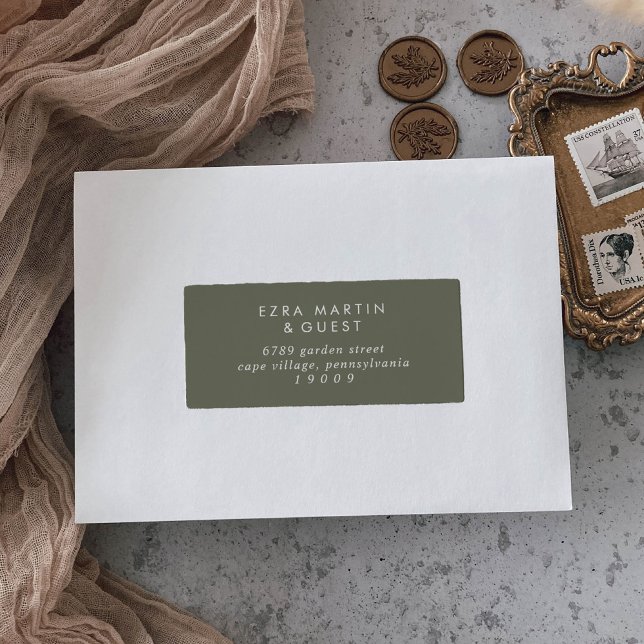 Boho Chic Olive Green Guest Address Labels (Von Creator hochgeladen)
