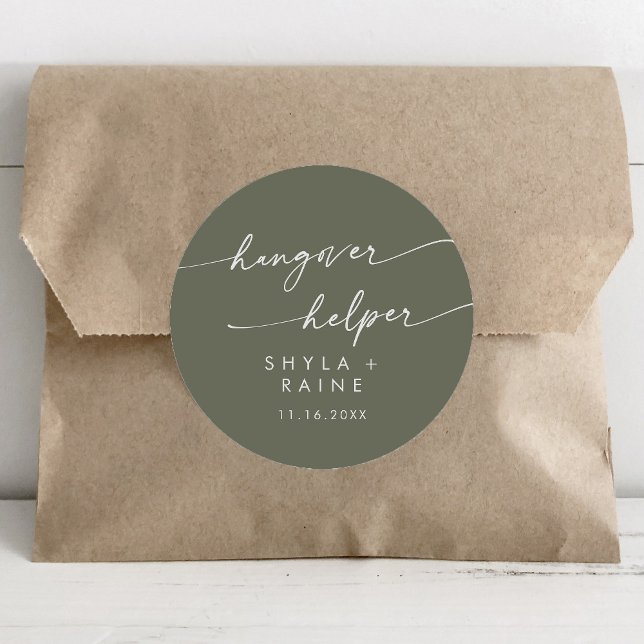 Boho Chic Olive Green Hangover Helper Bevorzugung Runder Aufkleber (Von Creator hochgeladen)