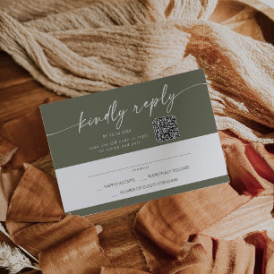 Boho Chic Olive Green Mail In und QR Code RSVP Karte