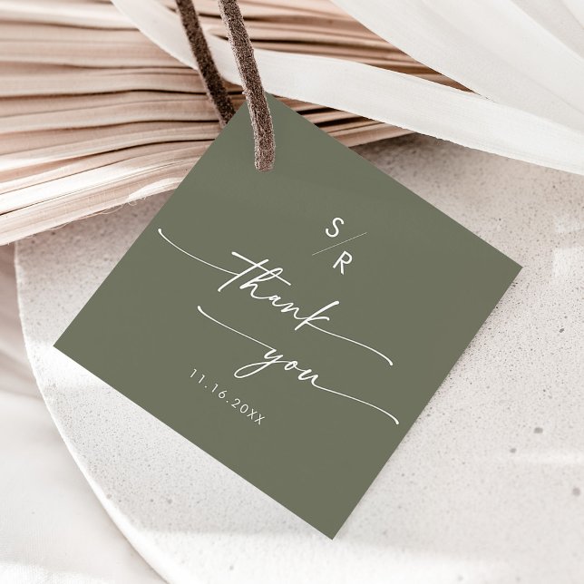 Boho Chic Olive Green Monogram Vielen Dank Geschenkanhänger (Von Creator hochgeladen)