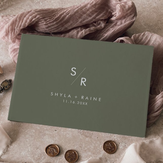 Boho Chic Olive Green Monogram Wedding Gästebuch (Von Creator hochgeladen)