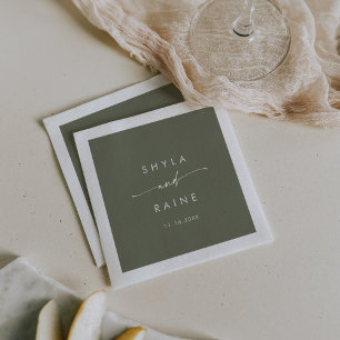 Boho Chic Olive Green Monogram Wedding Napkins Serviette