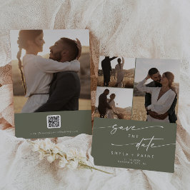 Boho Chic Olive Green Multi Foto QR Code Save The Date
