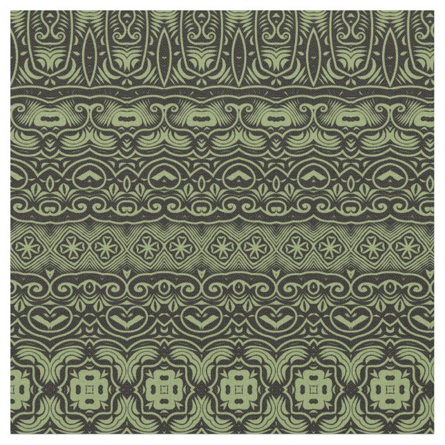 Boho Chic Olive Green Pattern Stoff (Nahaufnahme)