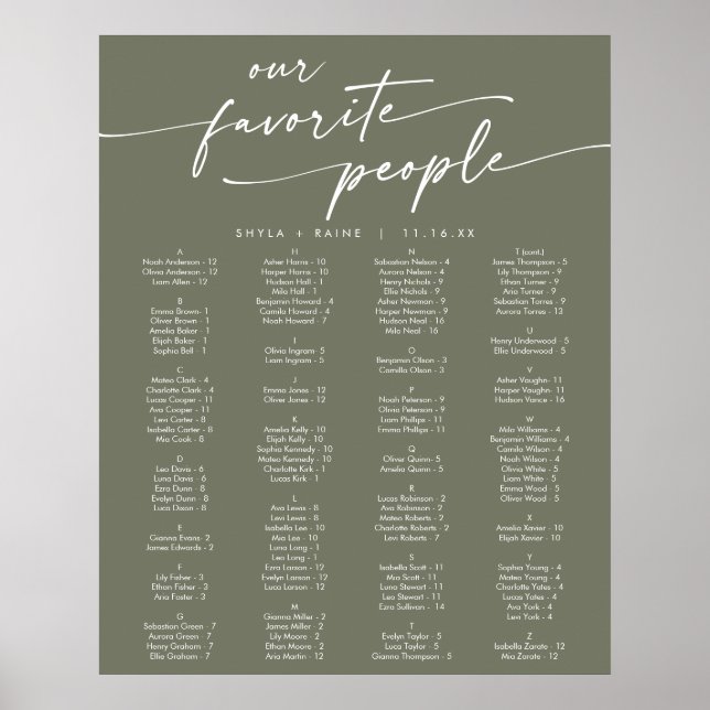 Boho Chic Olive Green Printable Seekarte Poster (Vorne)