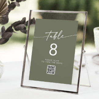 Boho Chic Olive Green QR-Tischnummern Einladung