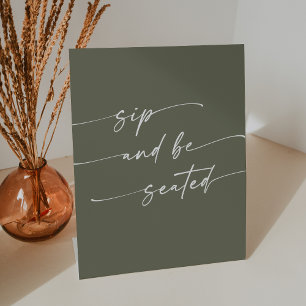 Boho Chic Olive Green Sip Hochzeit setzen Sockelschild