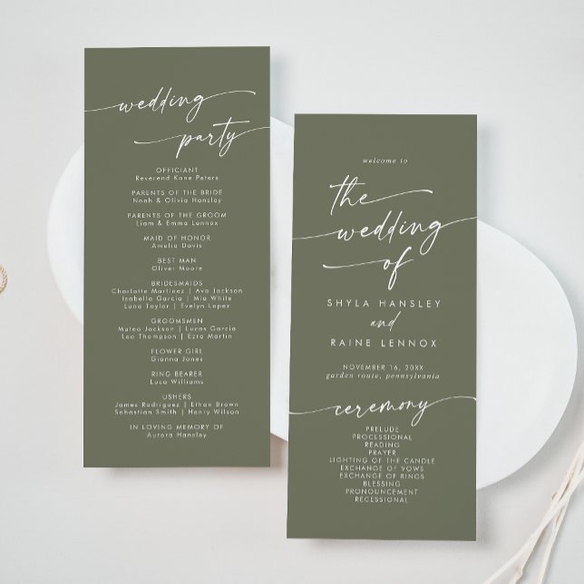 Boho Chic Olive Green Tee Hochzeit Programm (Von Creator hochgeladen)