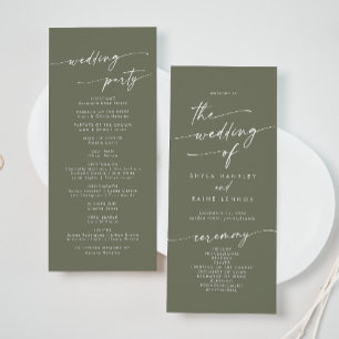 Boho Chic Olive Green Tee Hochzeit Programm
