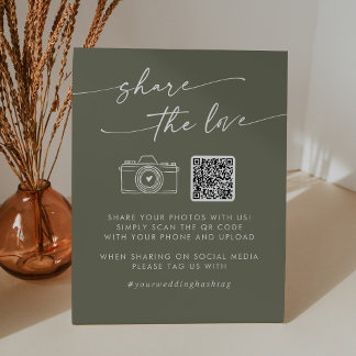 Boho Chic Olive Green Teilen Sie die Liebe QR-Code Sockelschild