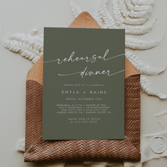 Boho Chic Olive Green Wedding Probe Dinner Einladung (Von Creator hochgeladen)