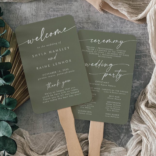 Boho Chic Olive Green Wedding Program Fächer (Von Creator hochgeladen)