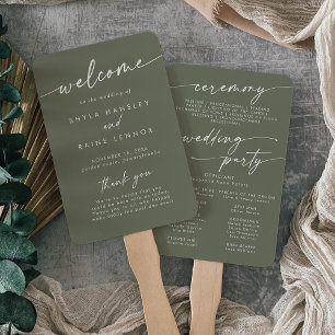 Boho Chic Olive Green Wedding Program Fächer